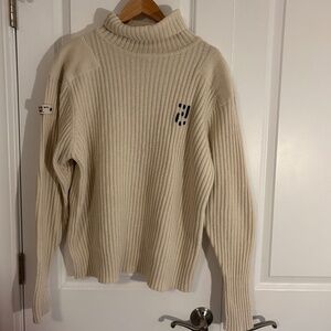 Triple Five Soul vintage cream turtleneck wool blend logo sweater size XXL